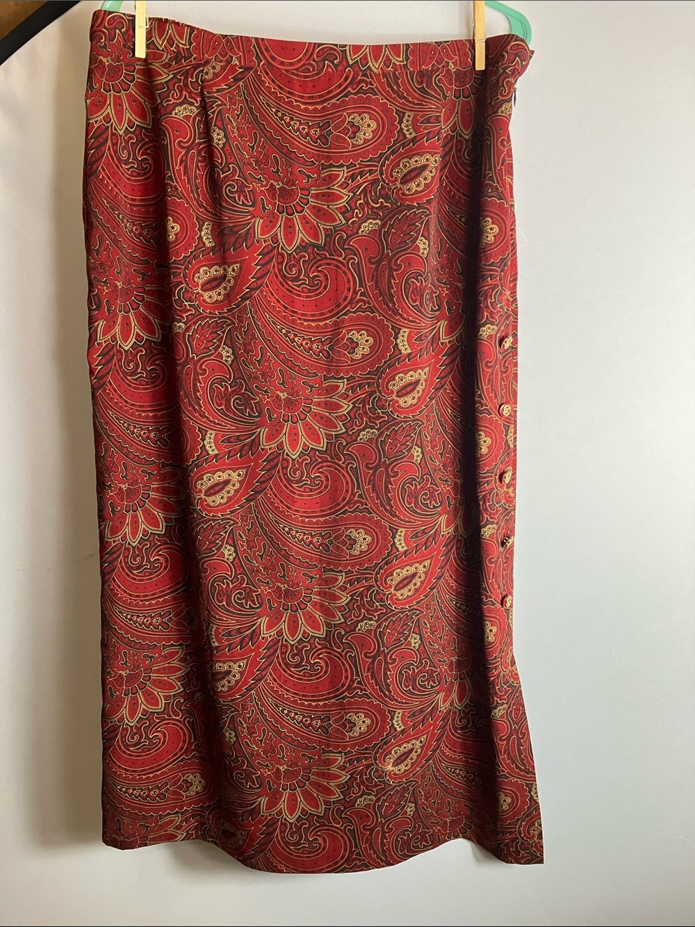 Red Paisley Maxi Skirt with Gold Accents - Picture 1 of 10